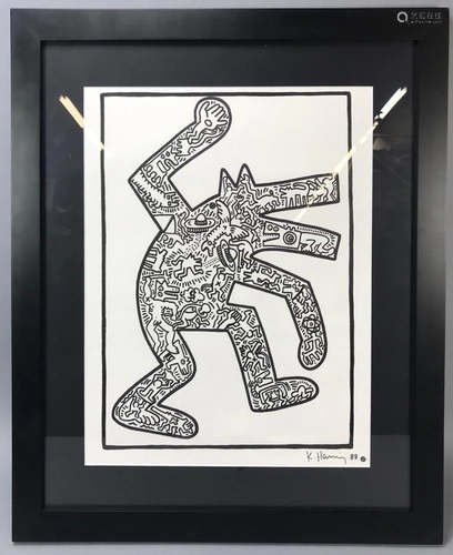 Keith Haring Signed, Dog, Marker on Paper