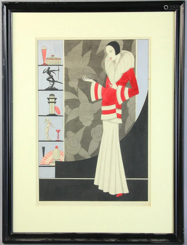 Regina Falvilla, Art Deco Woman, Watercolor