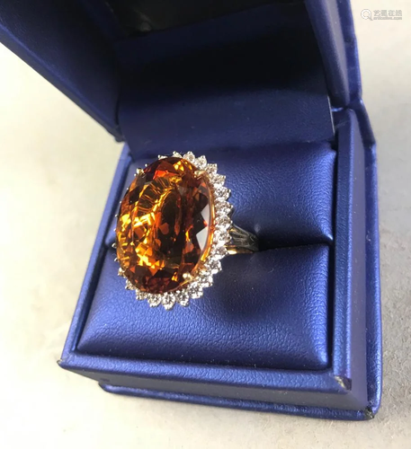 18k Yellow Gold, Citrine and Diamond Ring