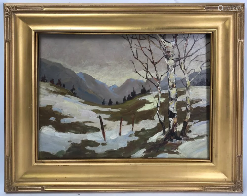 Attr to Hibbard, Snow Scene, Oil on Panel