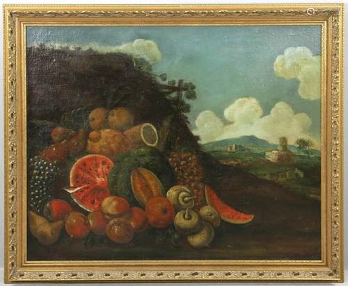 18thC Italian Still Life of Fruit Oil on Canvas