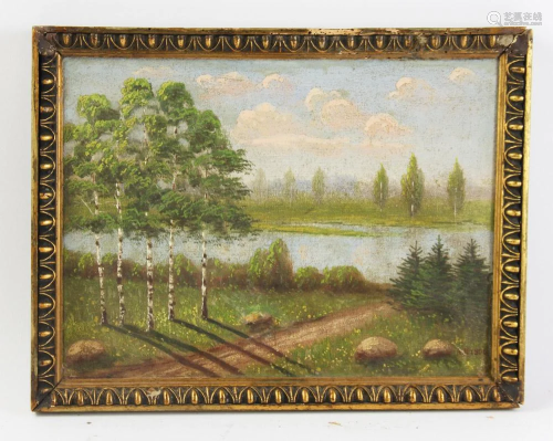 Russian School, Landscape and Pond, Oil …