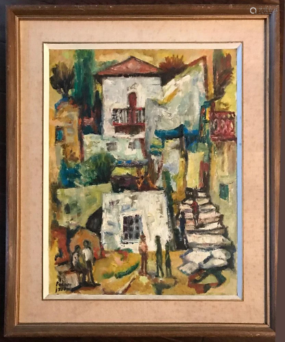 Attr. Rodan, Abstract House with Figures, Oil