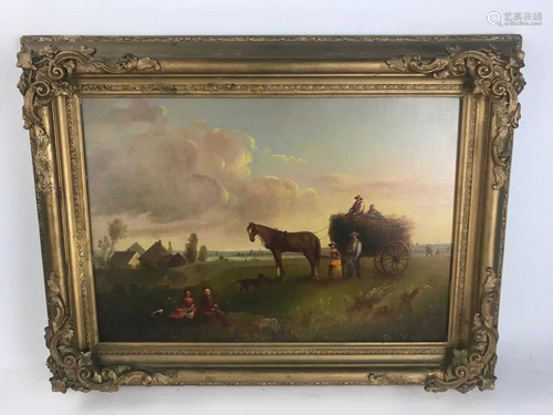 19thC American Farm Scene, Oil on Canvas