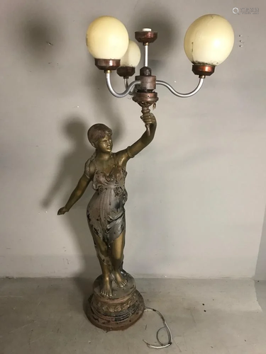 Bronze Torchiere Light of Woman