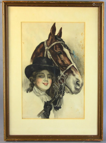 Harrison Fisher, Thoroughbreds, Watercolor