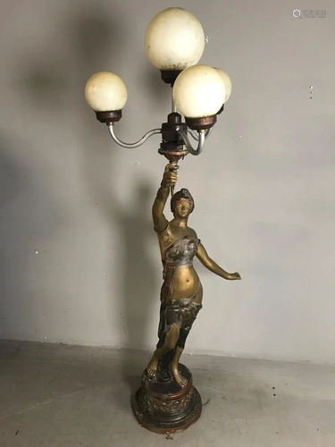 Bronze Torchiere Light of Woman