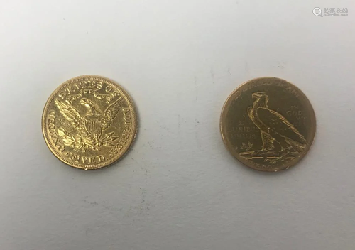 Two US Five Dollar Gold Coins