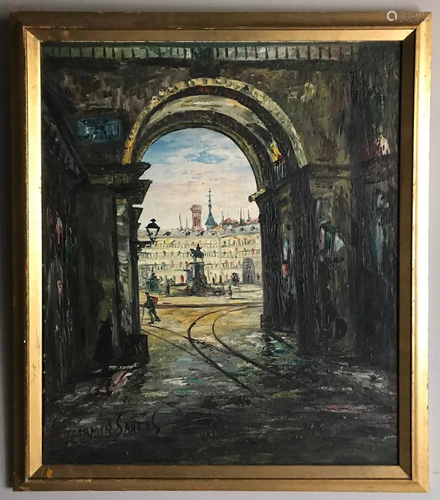 Hermin Santos, Courtyard, Oil on Board