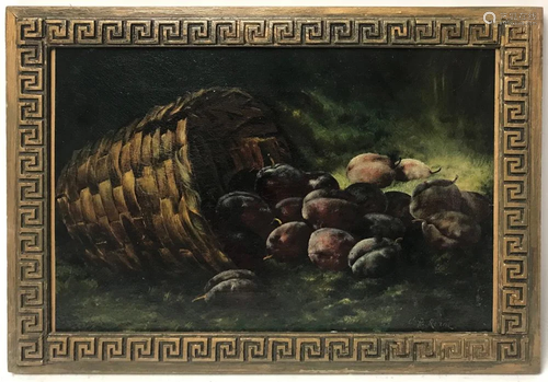 Ream Signed, Basket of Plums, Oil on Canvas