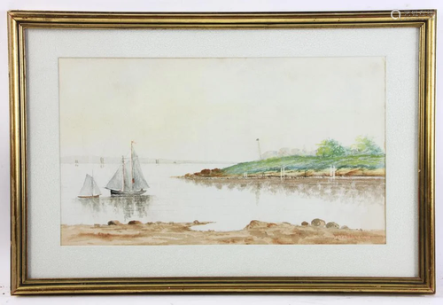 Harbor Scene with Sail Boats, Watercolor