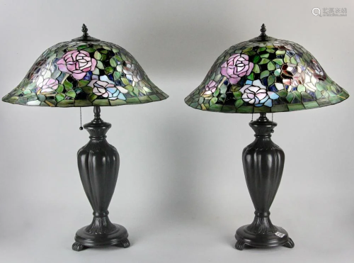 Pair of Leaded Stained Glass Table Lamps
