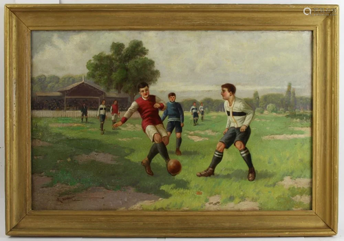 E. Roder, Soccer Players, Oil on Canvas