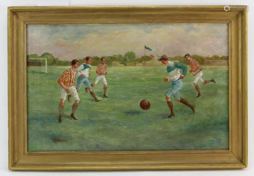 E. Roder, Soccer Players, Oil on Canvas