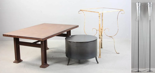 (3) Wrought Iron Tables, Pair of Sconces