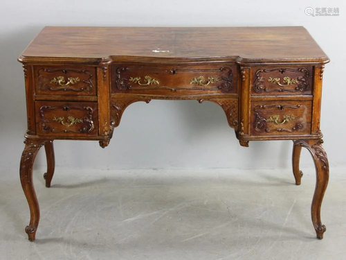 Italian Carved Exotic Wood Kneehole Desk