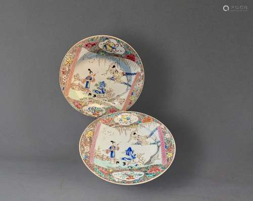 A Pair of Famille-Rose 'Romance of the Western Chamber' Plates, Yongzheng Period
清雍正 粉彩西厢记人物折腰盘 一对