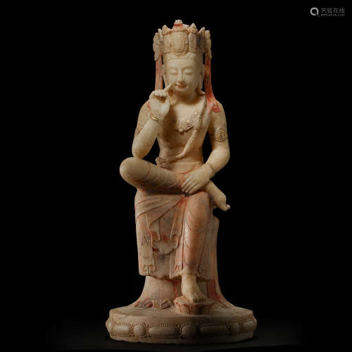 ANCIENT CHINESE WHITE MARBLE GUANYIN STATUE 中國古代漢白玉觀音造像