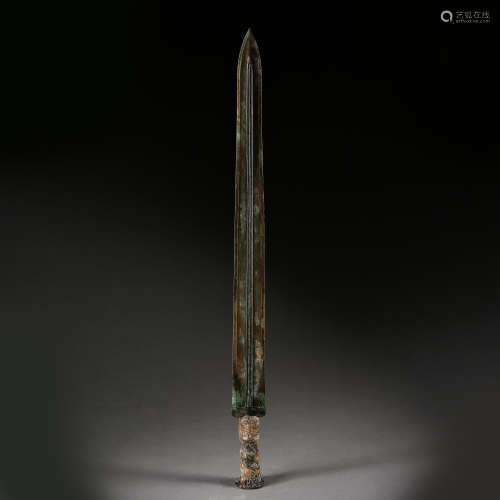 ANCIENT CHINESE BRONZE SWORD INLAIDED WITH GOLD 中國古代錯金青銅劍
