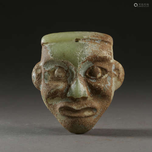 CHINESE RED MOUNTAIN CULTURE, JADE CARVING FACE FIGURE 中國紅山文化玉臉