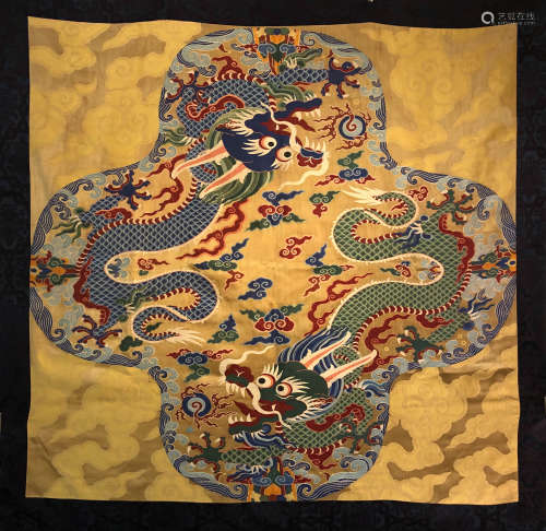 ANCIENT CHINESE SILK KESI WITH DRAGON AND CLOUD PATTERN  中國古代緙絲雲錦龍