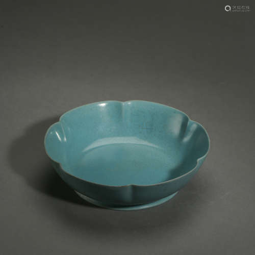CHINESE ANCIENT BLUE GLAZED PORCELAIN PLATE 中國古代瓷盤