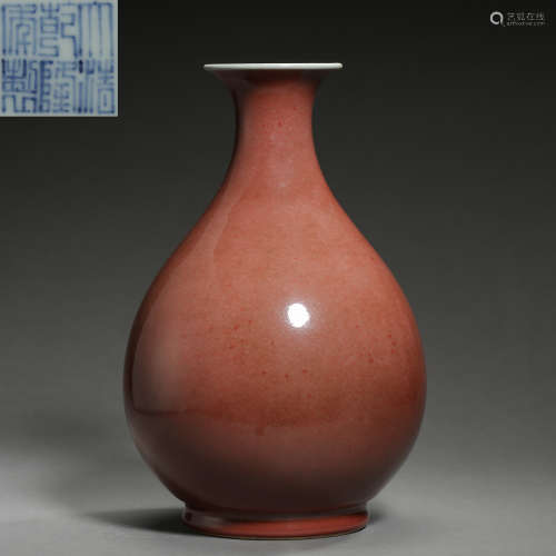 CHINESE ANCIENT RED GLAZED VASE 中國古代霧紅釉玉壺春瓶