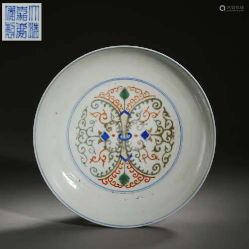 ANCIENT CHINESE BLUE AND WHITE DOUCAI PORCELAIN PLATE 中國古代青花鬥彩盤