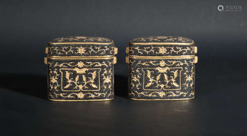 Pair Black Ground and Gilt Boxes Qianlong Period