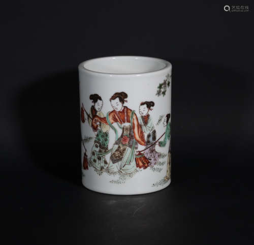 A Famille Verte Brush-pot Kangxi Period