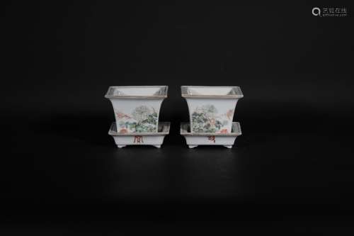 Pair Famille Rose Jardiniere Qing Dynasty