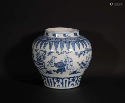 A Blue and White Figural Jar Ming Dynasty