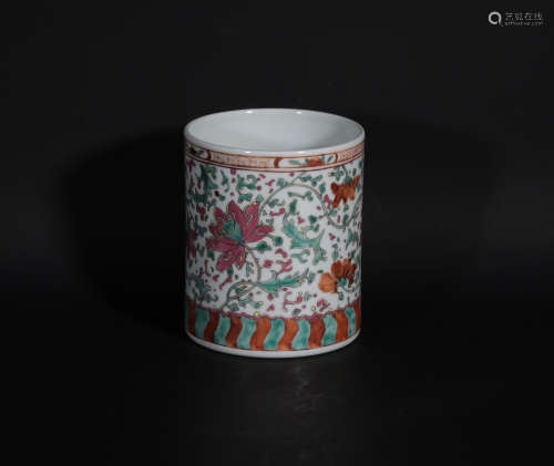 A Famille Verte Floral Brush Pot Kangxi Period