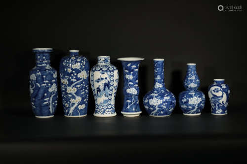 A Group of Blue and White Vases Qing Dynasty