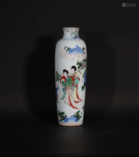 A Famille Verte Figural Sleeve Vase Kangxi Period