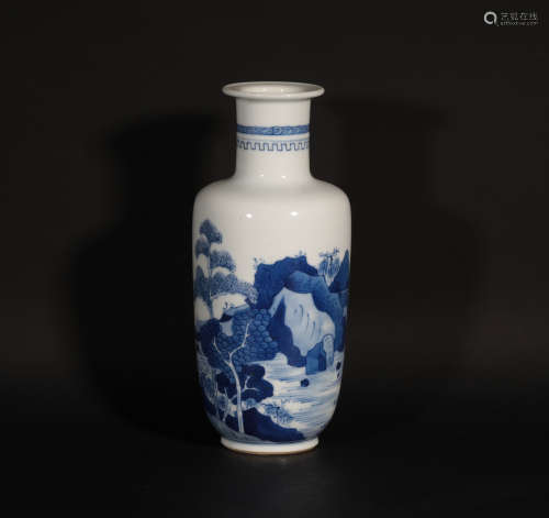 A Blue and White Landscape Mallet Vase Kangxi Period