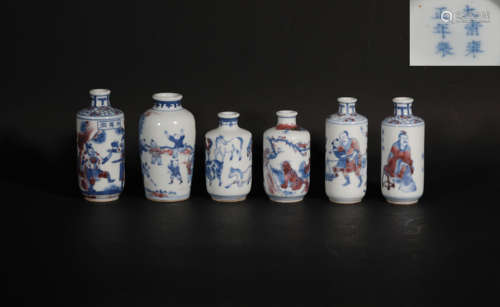 A Group of Underglaze Blue and Copper Red Snuff-bottles Qing Dynasty