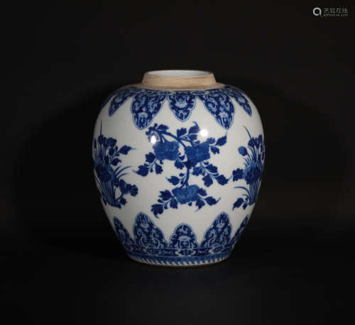 A Blue and White Floral Jar Kangxi Period
