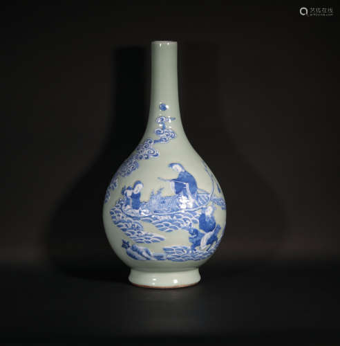 A Celadon Ground and Underglaze Blue Vase Qianlong Period