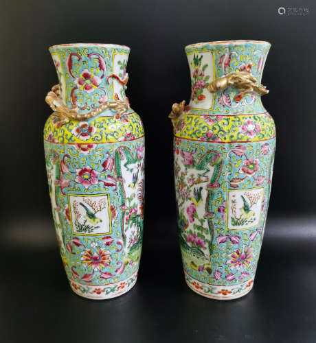 Pair Famille Rose Vases Guangxu Period