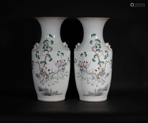 Pair Famille Rose Vases Republic Period