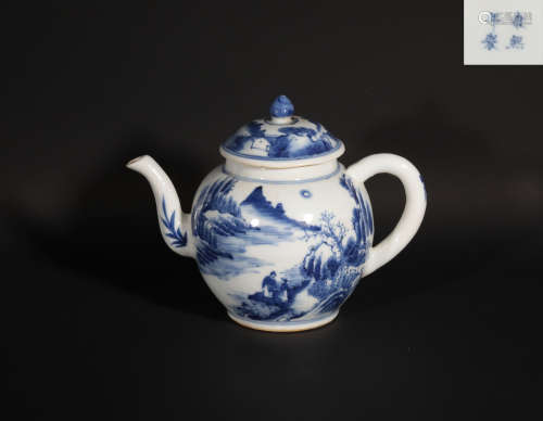 A Blue and White Landscape Tea Pot Qianlong Period