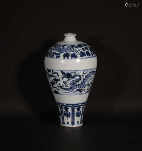 A Blue and White Dragon Meiping Yuan Dynasty