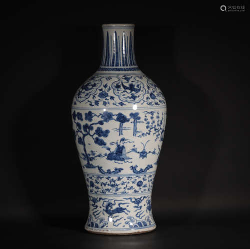 A Blue and White Figural in Landscape Vase Ming Dynasty