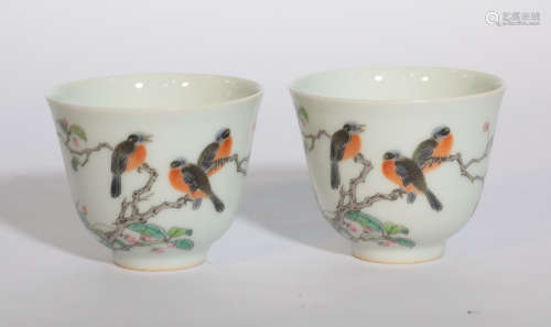 Pair Famille Verte Cups Kangxi Period