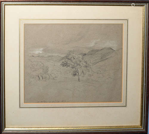 John Linnell (1792-1882), 'North Wales', monochrome drawing heightened with white, signed, dated