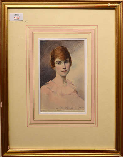 Mario Grixoni (1879-1946), 'Angelina aged 24', watercolour, signed and dated 1920, 20 x 12cm