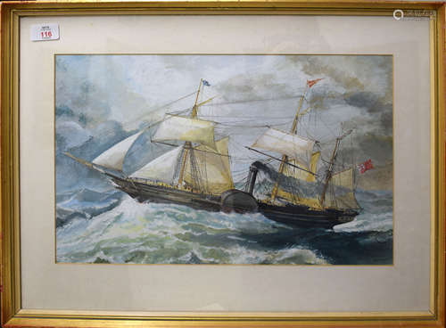 G Jones (19th/20th Century), Paddle Steamer in Rough Sea, watercolour and gouache, signed lower