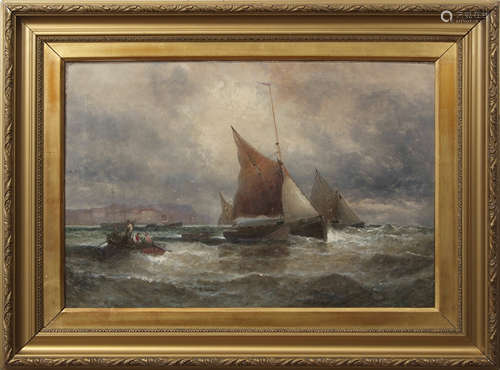 William Thornley (1857-1935), Shipping off a coast, oil on canvas, indistinctly signed lower left,