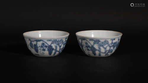 Pair Blue and White Cups Chenghua Period